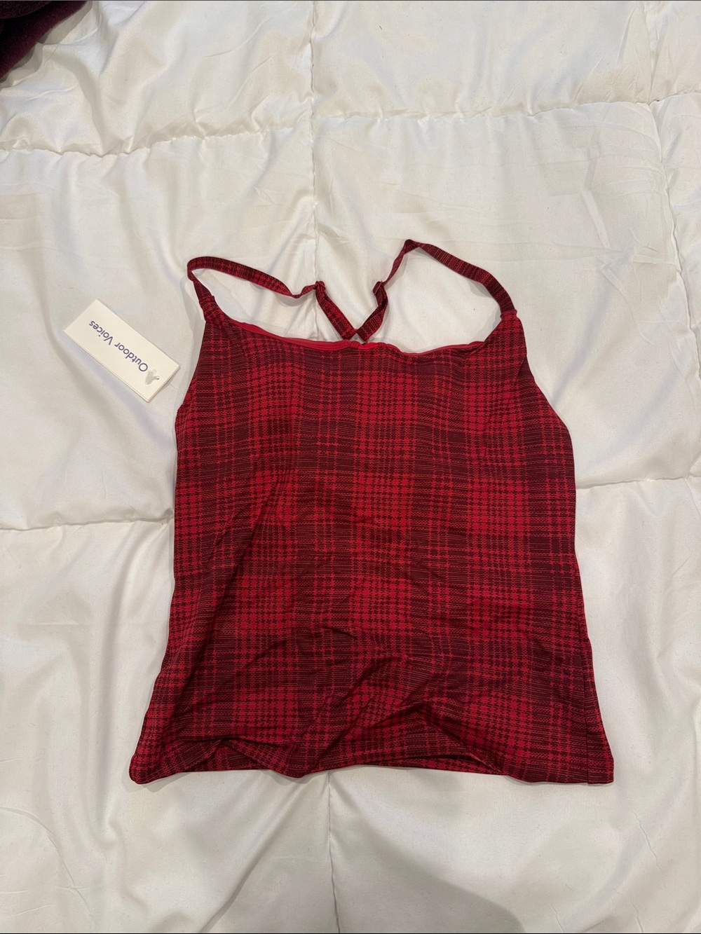 Outdoor Voices Red Plaid Cami with Shelf Bra